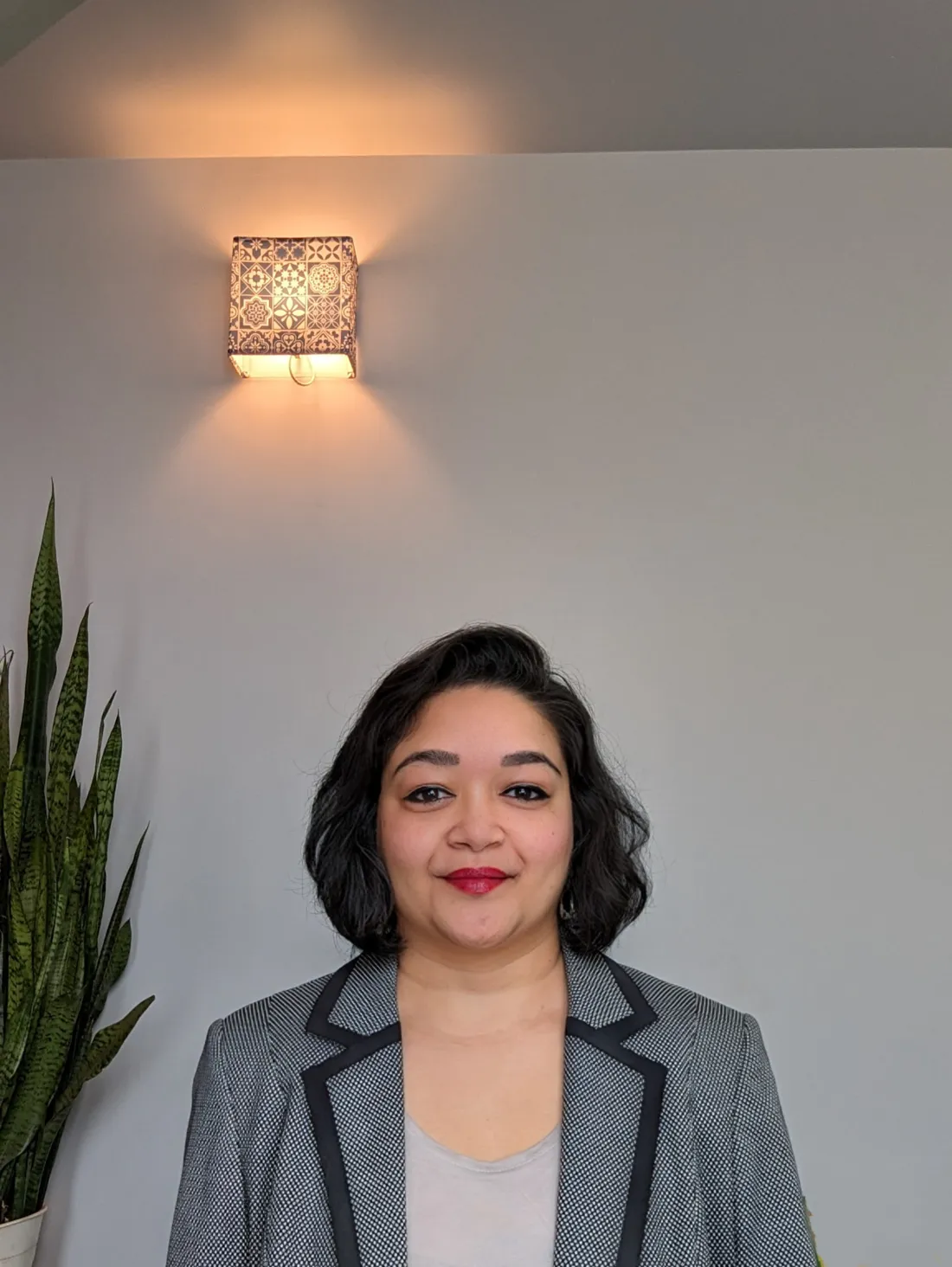 Sonia Das in a grey blazer
